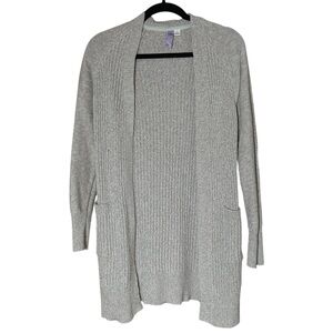 Oatmeal Knit Cardigan Front Pockets Brown Elbow Pads Button Up on Sides Sz. S